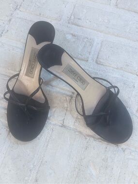 Jimmy Choo Black Kitten Heel Sandals Size 37 Strappy Minimal Chic